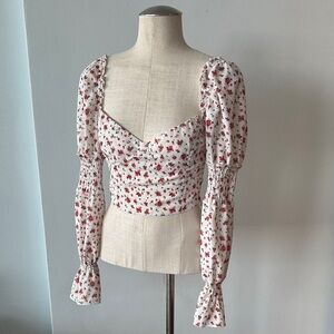 Tiger Mist Floral Puff Sleeve cropped Blouse with tie up back